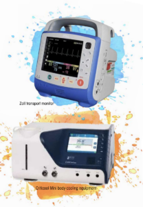 Zoll transport monitor and Criticool mini equipment displayed on colourful background